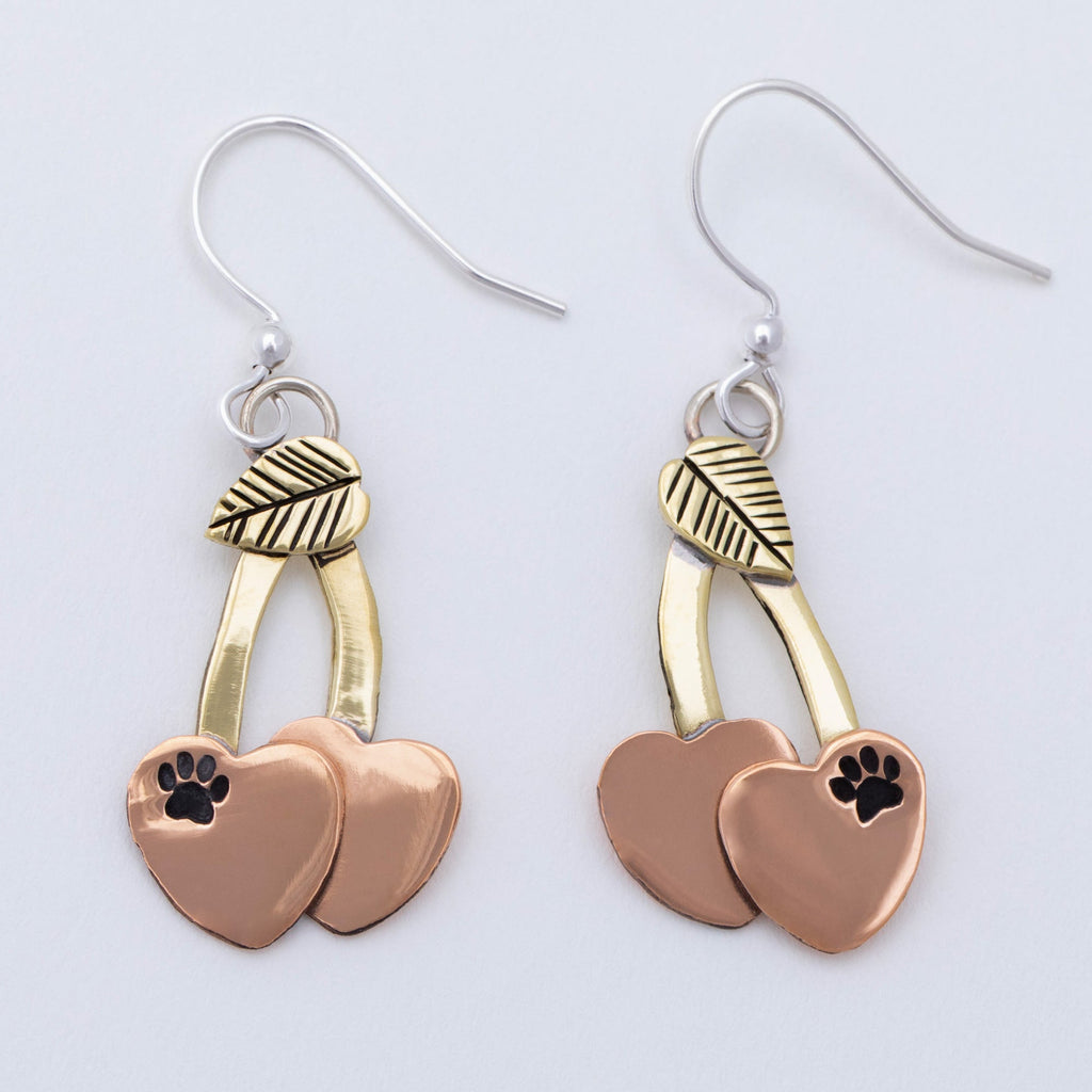 Cherry & Paw Print Fair Trade Dangle Earrings