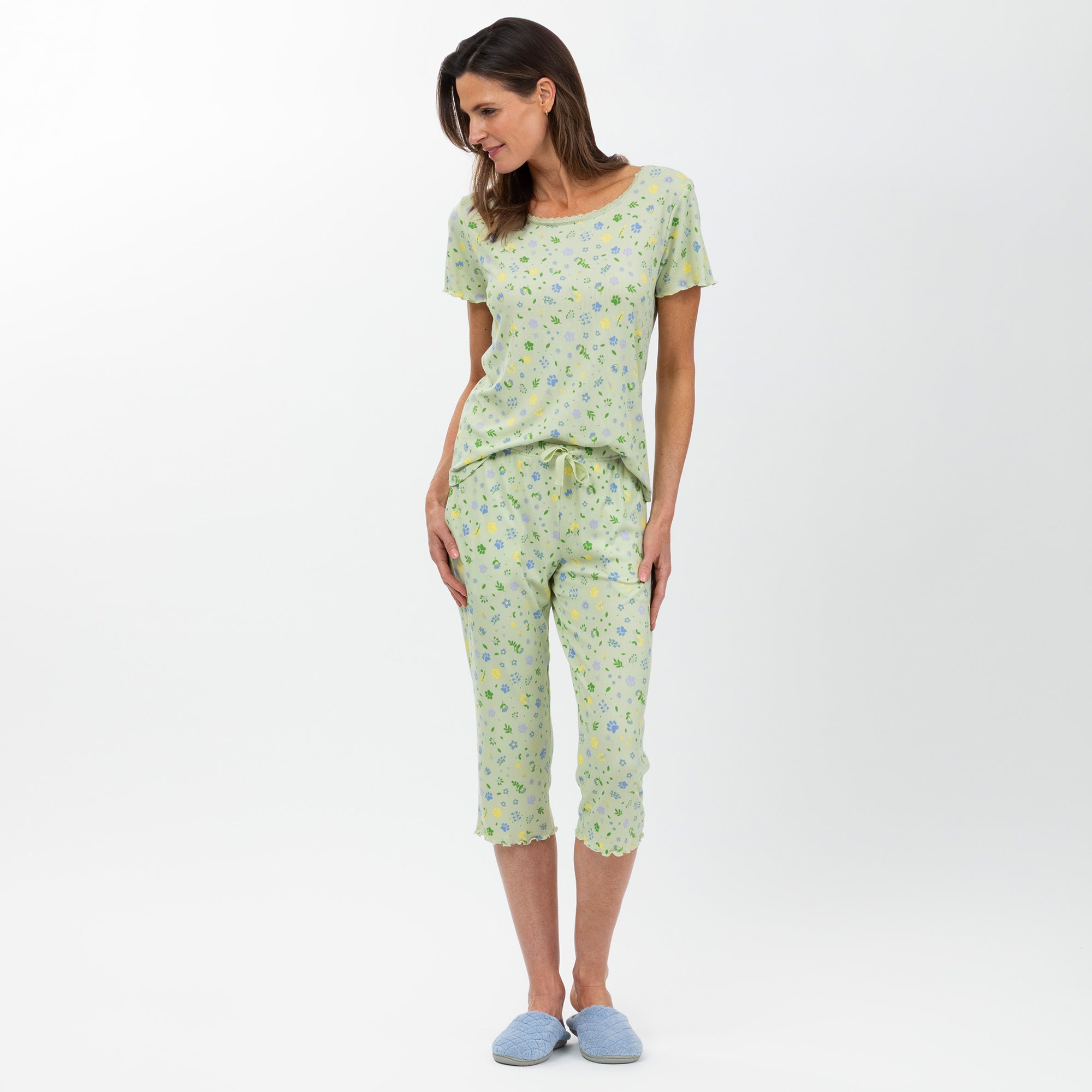 Paws in Bloom Ultra-Soft Ribbed Pajama Capri Set