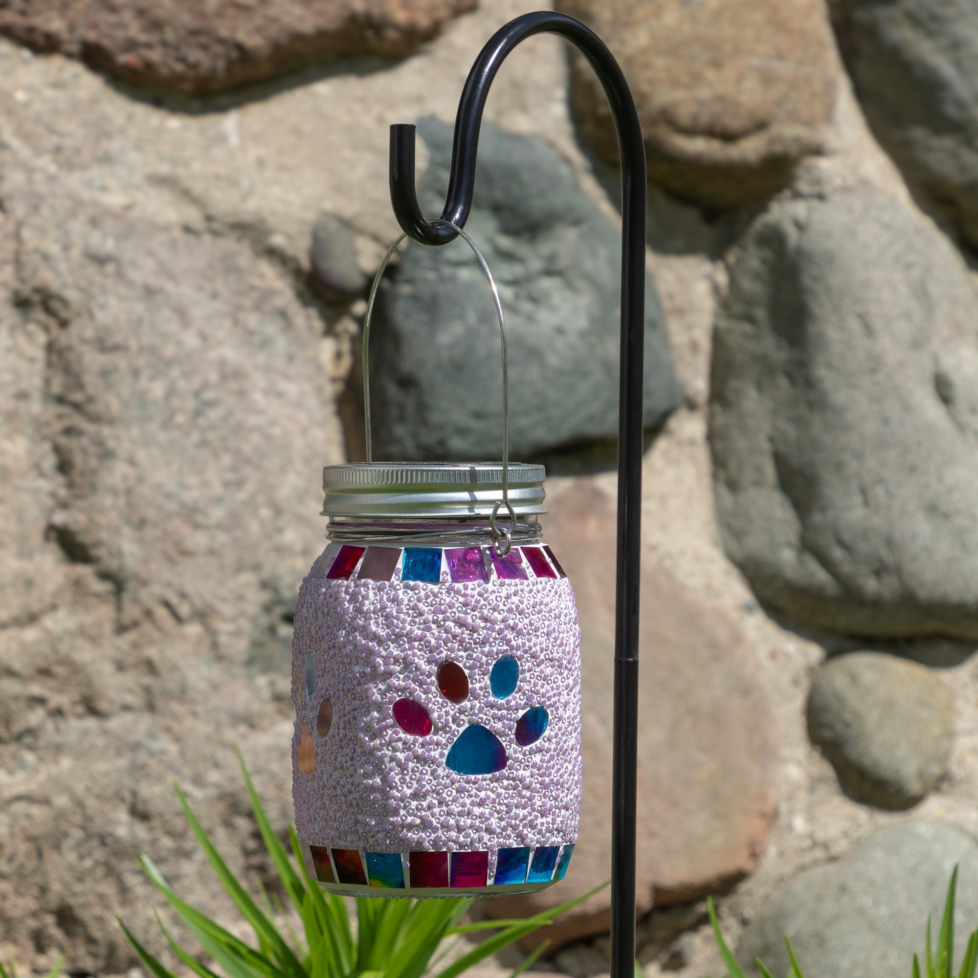 All Over Multicolor Paws Beaded Solar Lantern with Hook