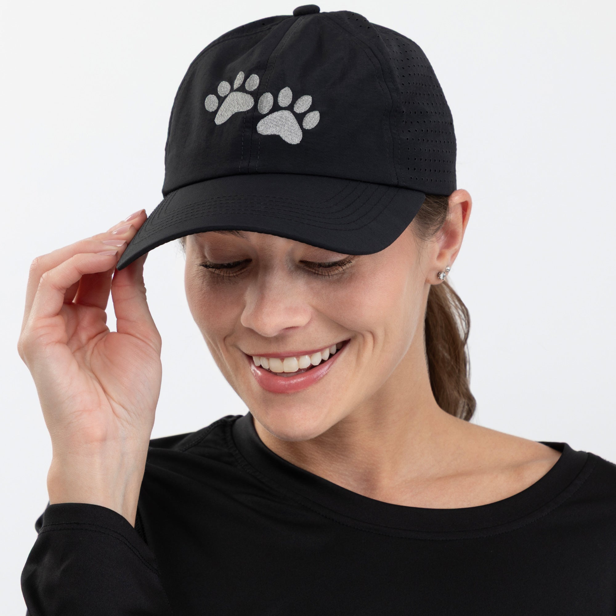 Paw Print Ponytail Baseball Cap - Breathable Mesh, Adjustable Fit