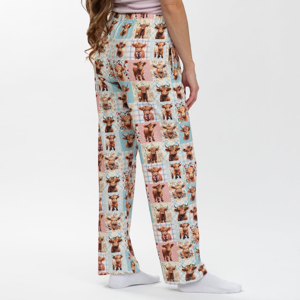 Highland Cow Quilt Lounge Pants with Pockets