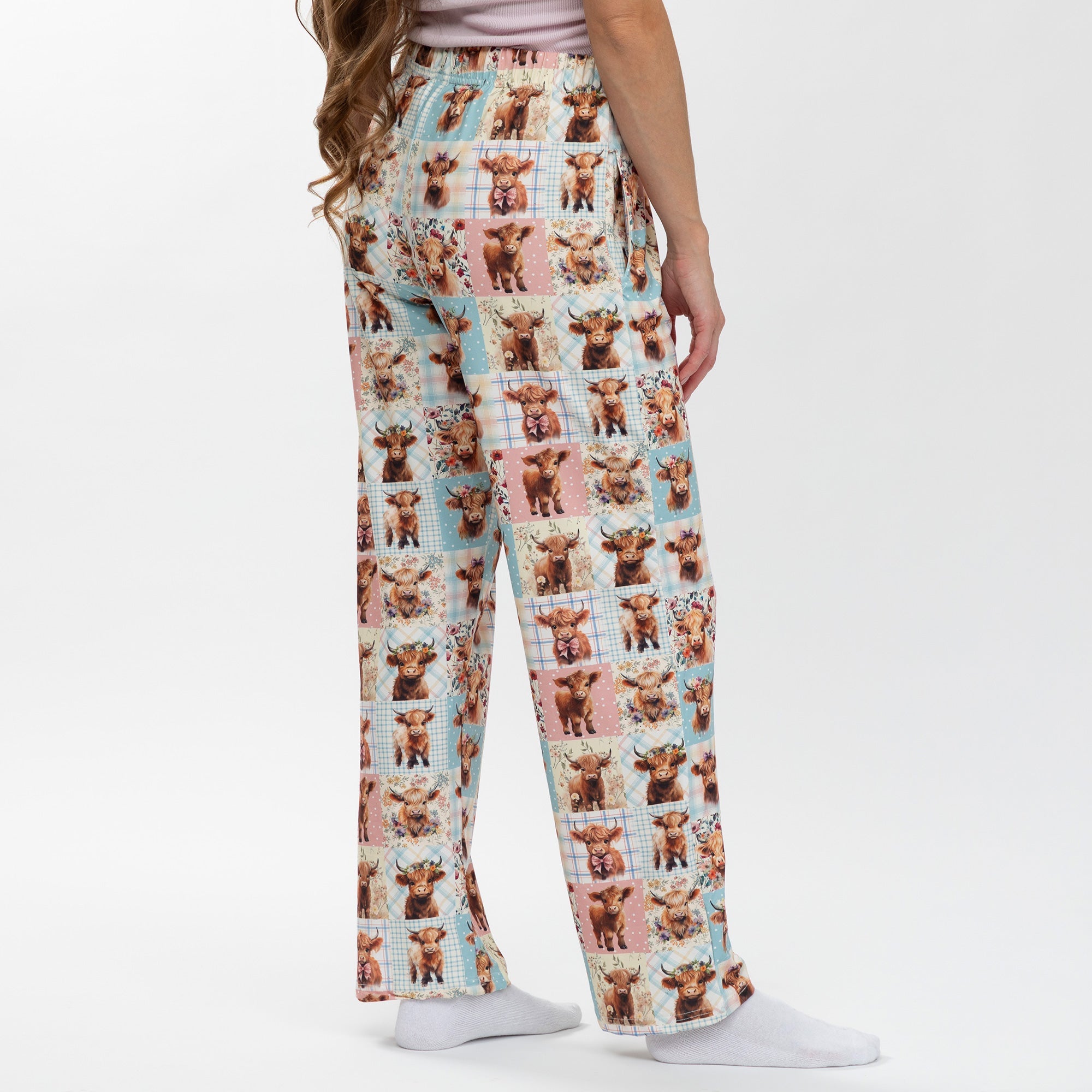 Highland Cow Quilt Lounge Pants with Pockets