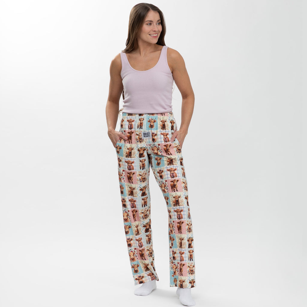 Highland Cow Quilt Lounge Pants with Pockets