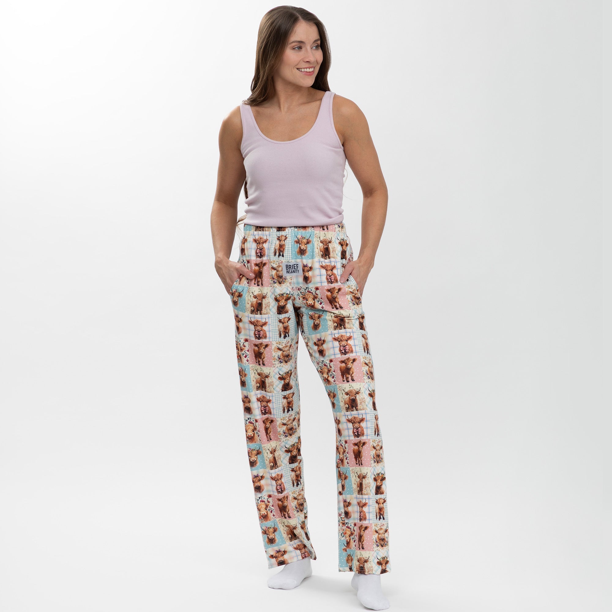 Highland Cow Quilt Lounge Pants with Pockets