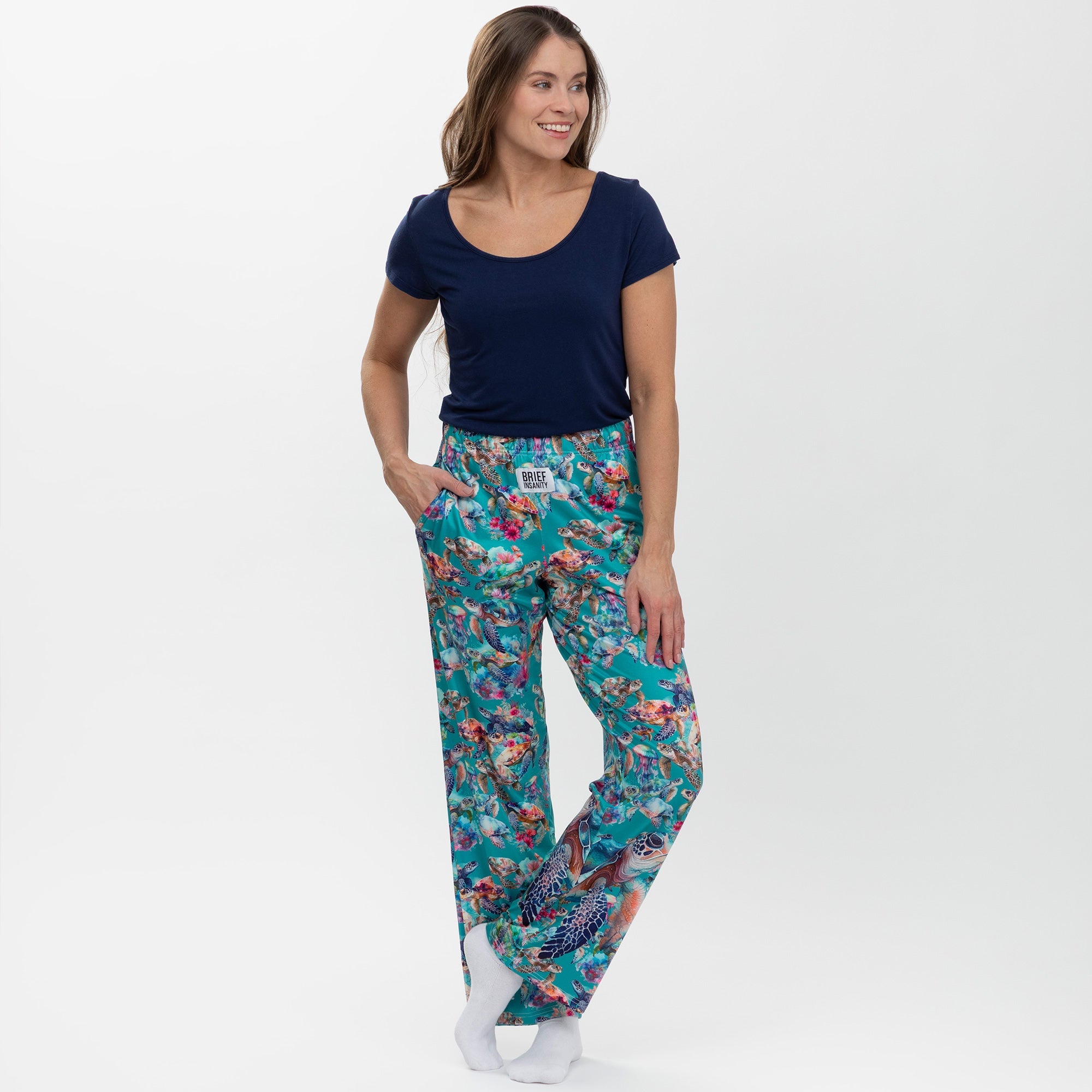 Tropical Sea Turtle Garden Lounge Pants with Pockets