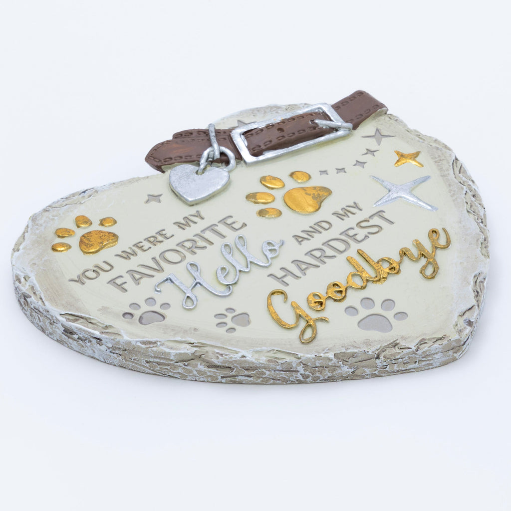 Paw Print Heart Memorial Pet Remembrance Garden Plaque Stone