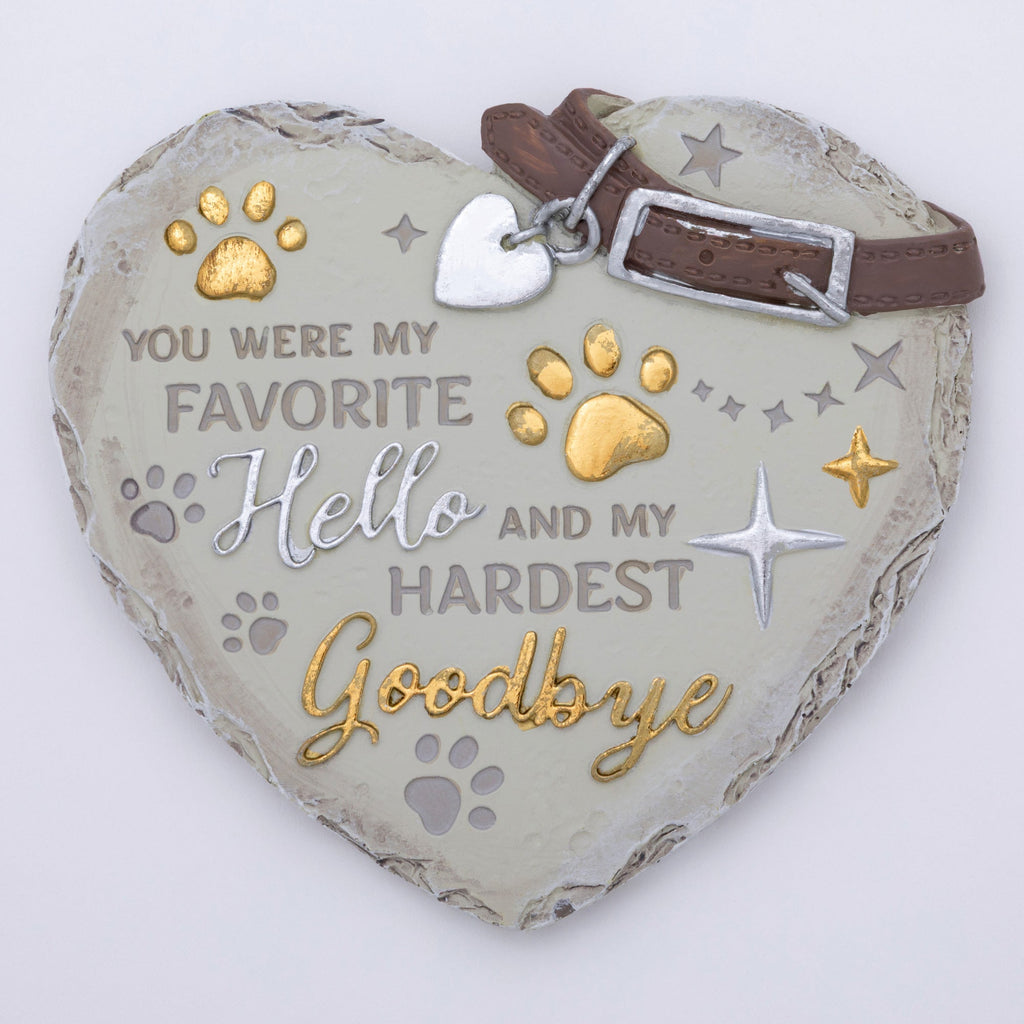 Paw Print Heart Memorial Pet Remembrance Garden Plaque Stone