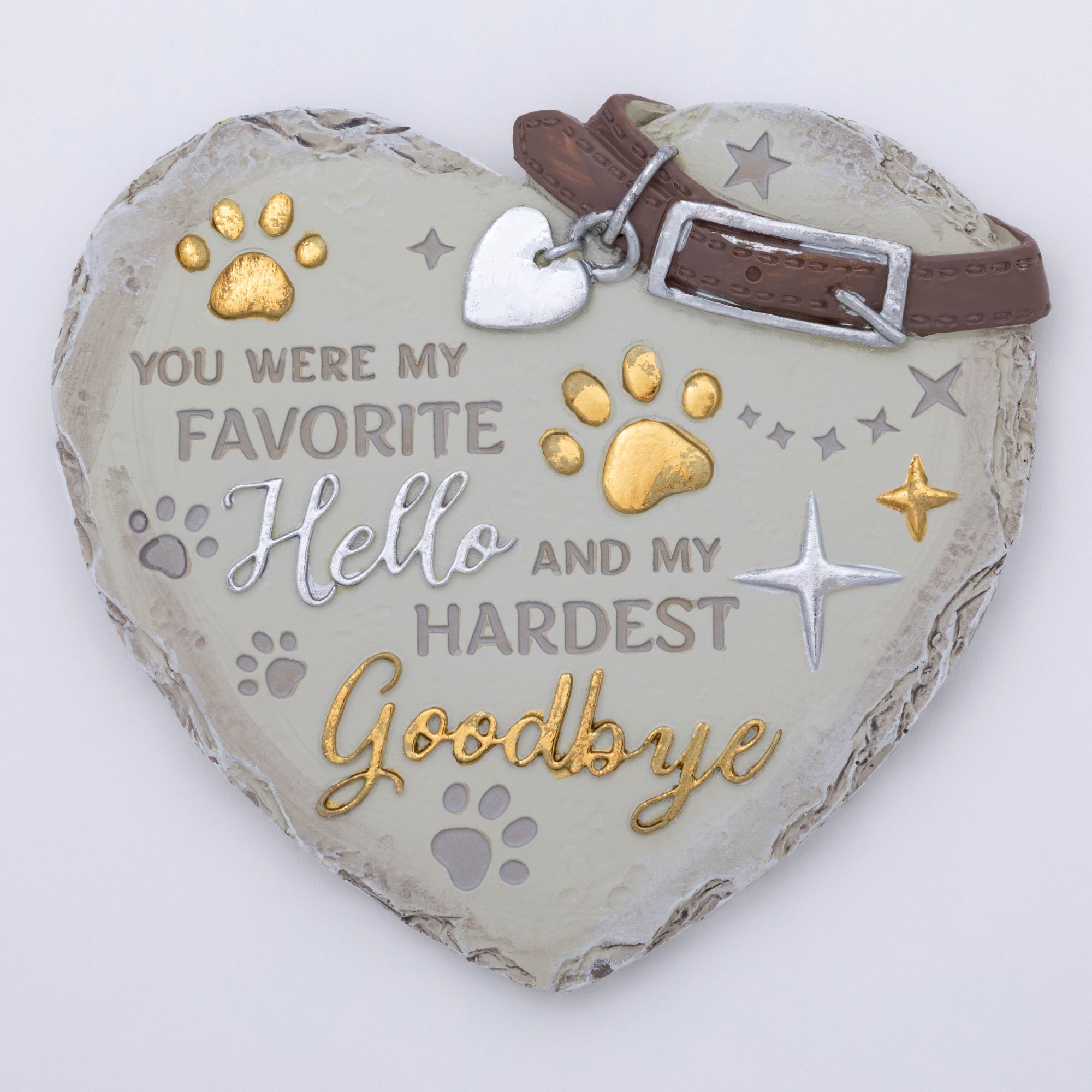 Paw Print Heart Memorial Pet Remembrance Garden Plaque Stone