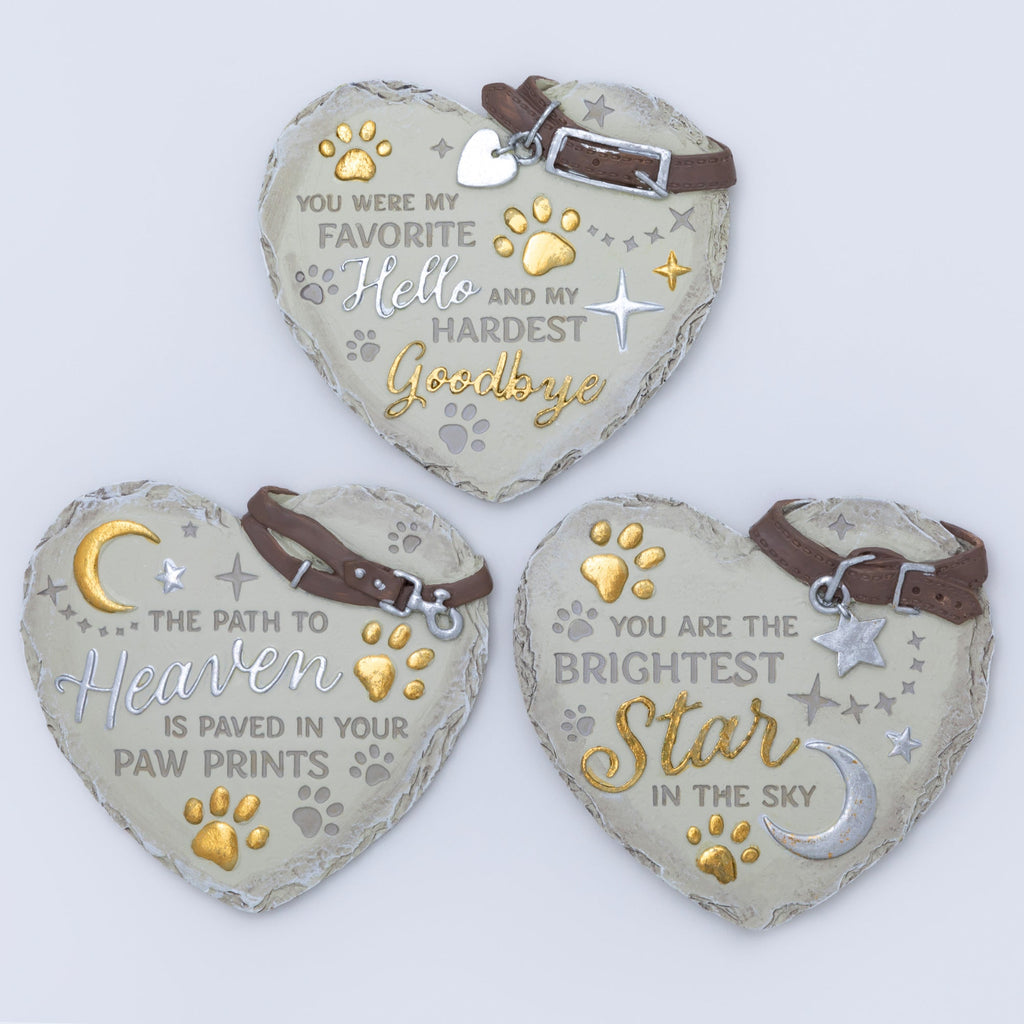 Paw Print Heart Memorial Pet Remembrance Garden Plaque Stone