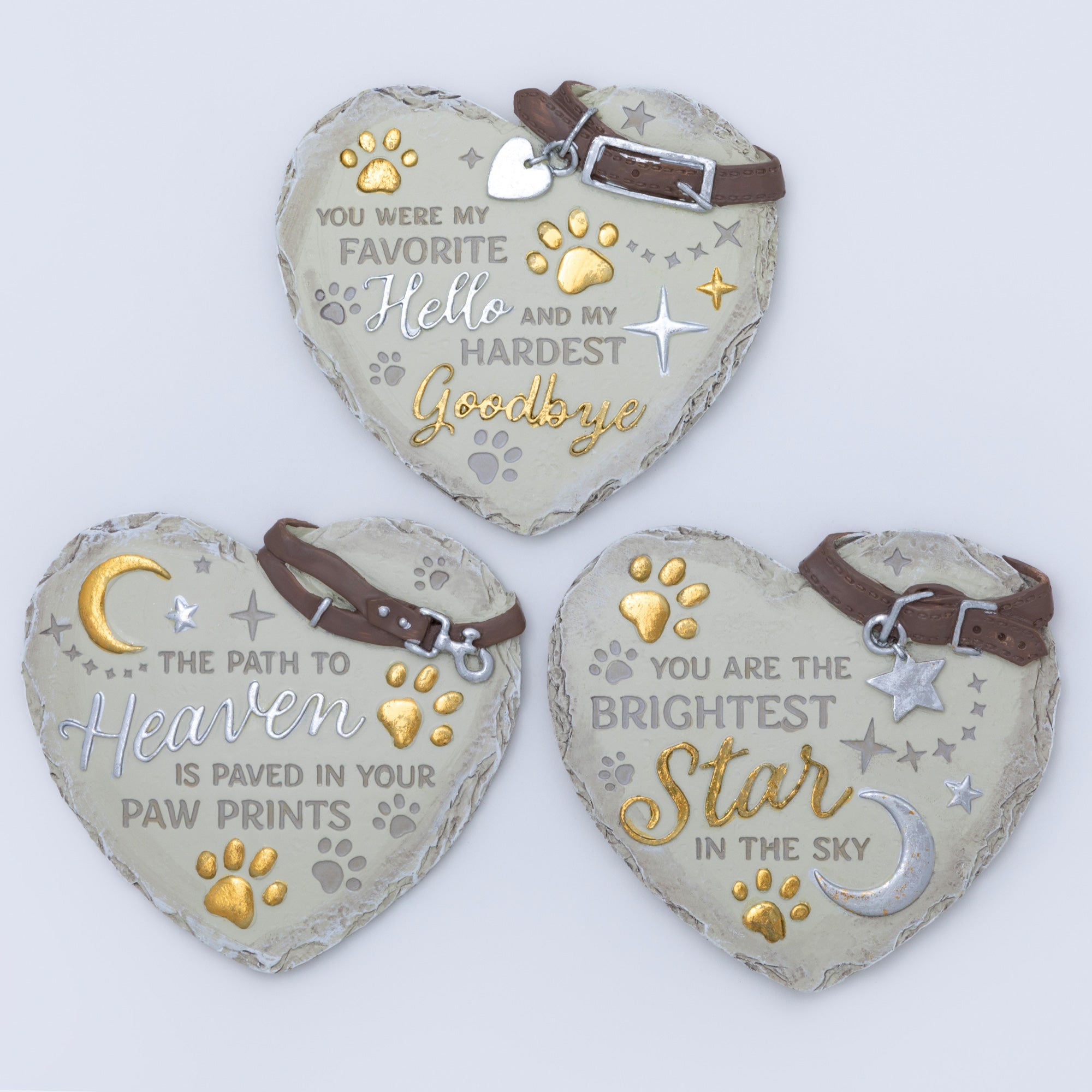 Paw Print Heart Memorial Pet Remembrance Garden Plaque Stone
