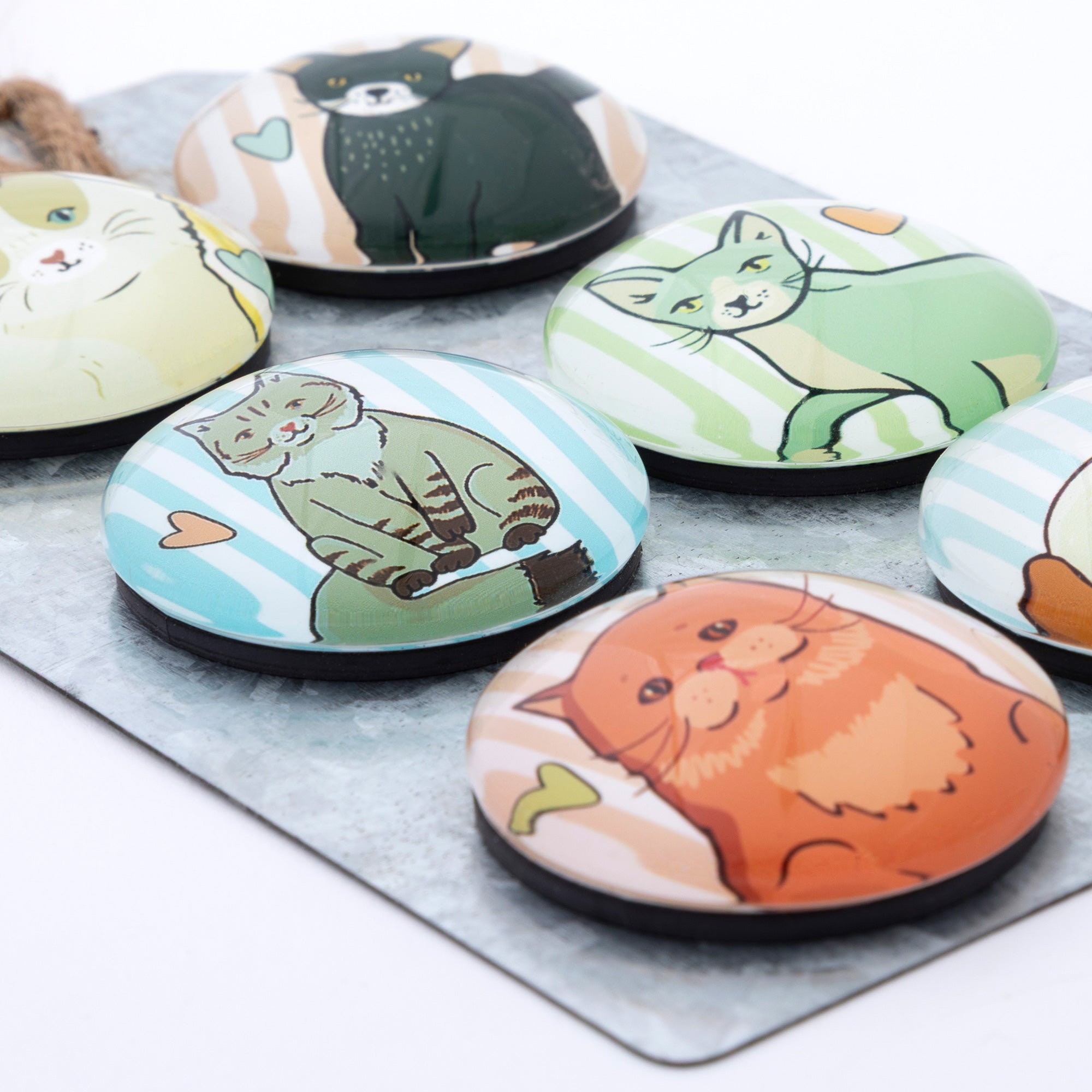 Decorative Pet Lover Fridge Magnets | 6 Piece Cat & Dog Magnet Set with Rustic Metal Gift Tag
