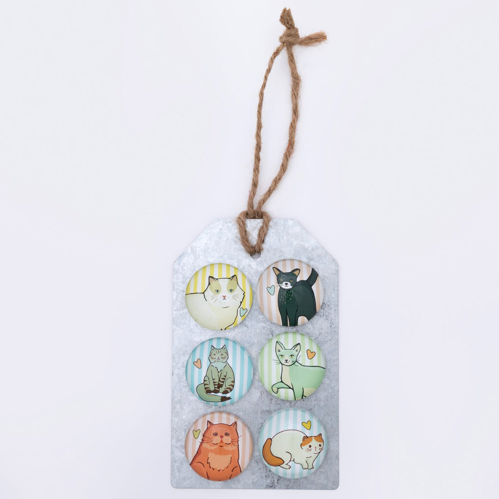 Decorative Pet Lover Fridge Magnets | 6 Piece Cat & Dog Magnet Set with Rustic Metal Gift Tag