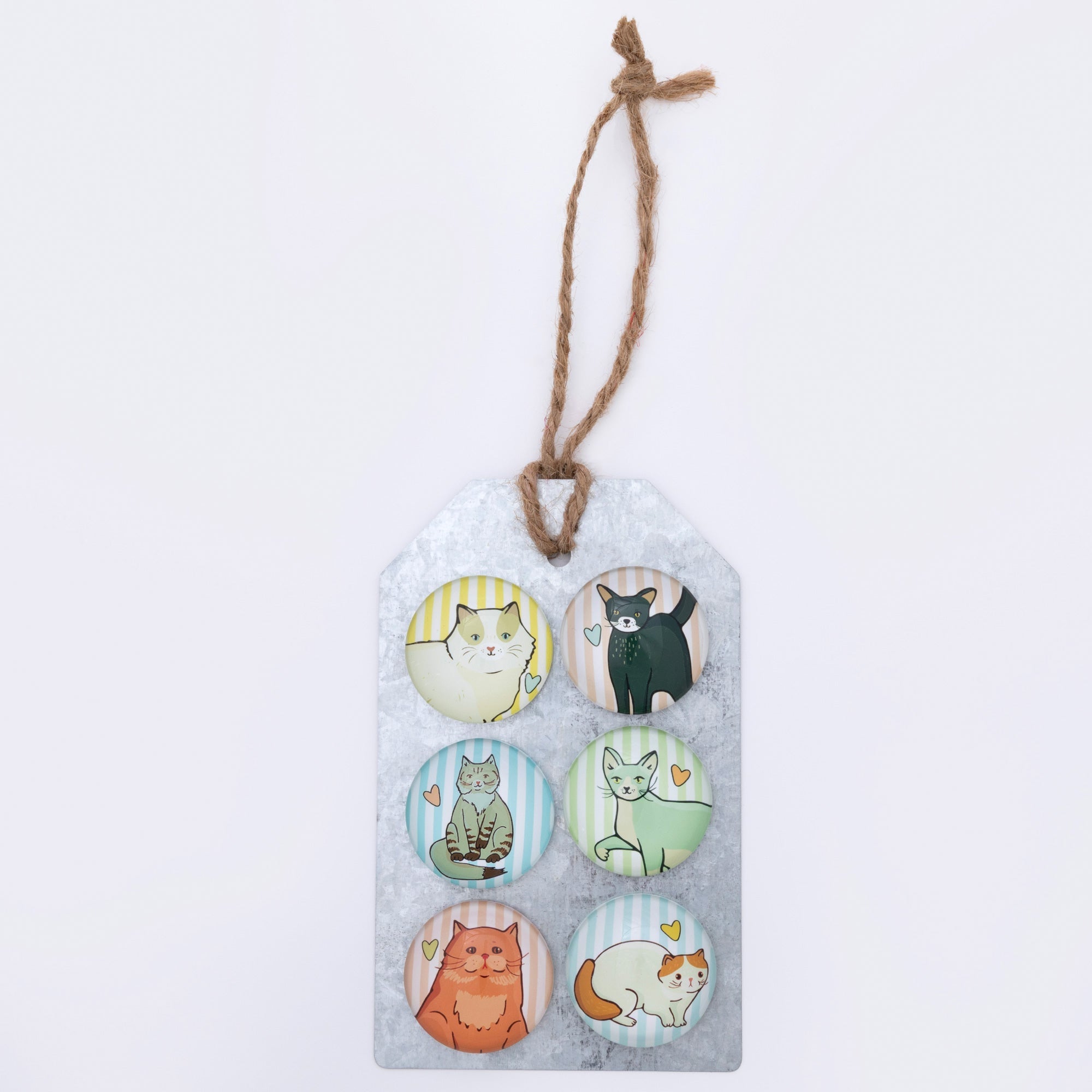 Decorative Pet Lover Fridge Magnets | 6 Piece Cat & Dog Magnet Set with Rustic Metal Gift Tag