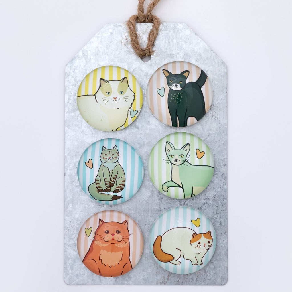 Decorative Pet Lover Fridge Magnets | 6 Piece Cat & Dog Magnet Set with Rustic Metal Gift Tag