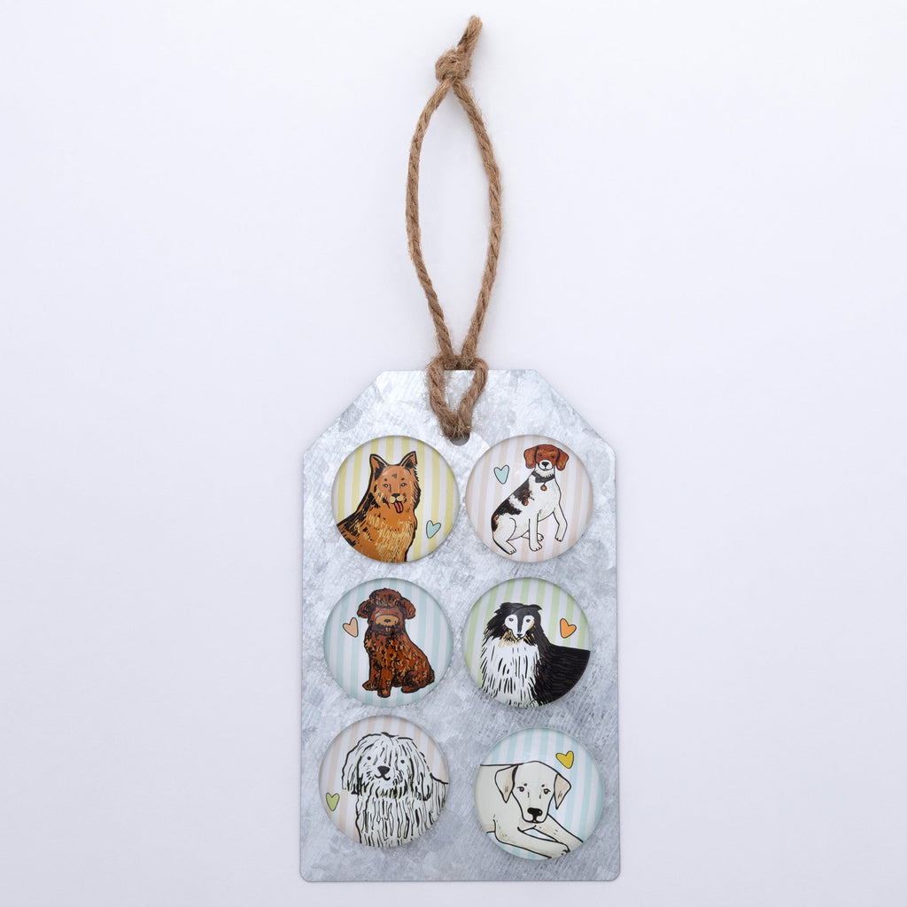 Decorative Pet Lover Fridge Magnets | 6 Piece Cat & Dog Magnet Set with Rustic Metal Gift Tag