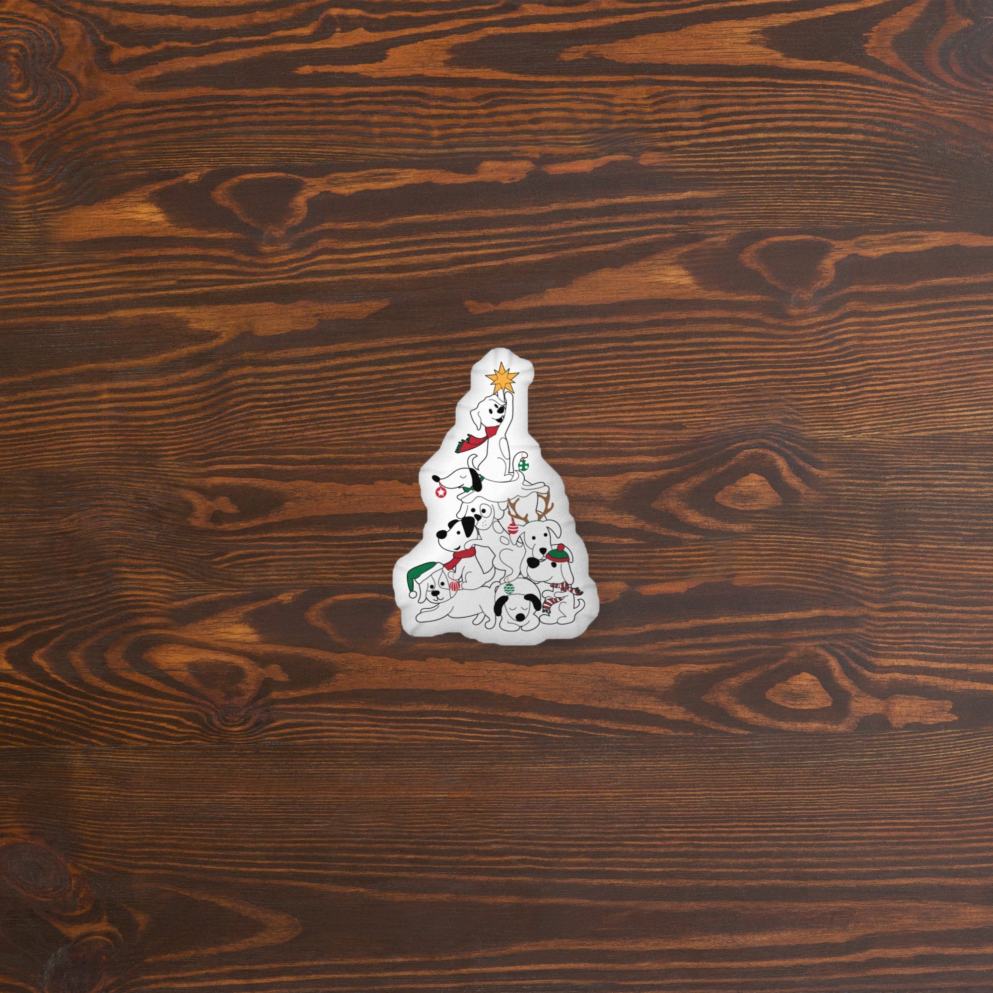 Festive Doggie Christmas Tree Pillow
