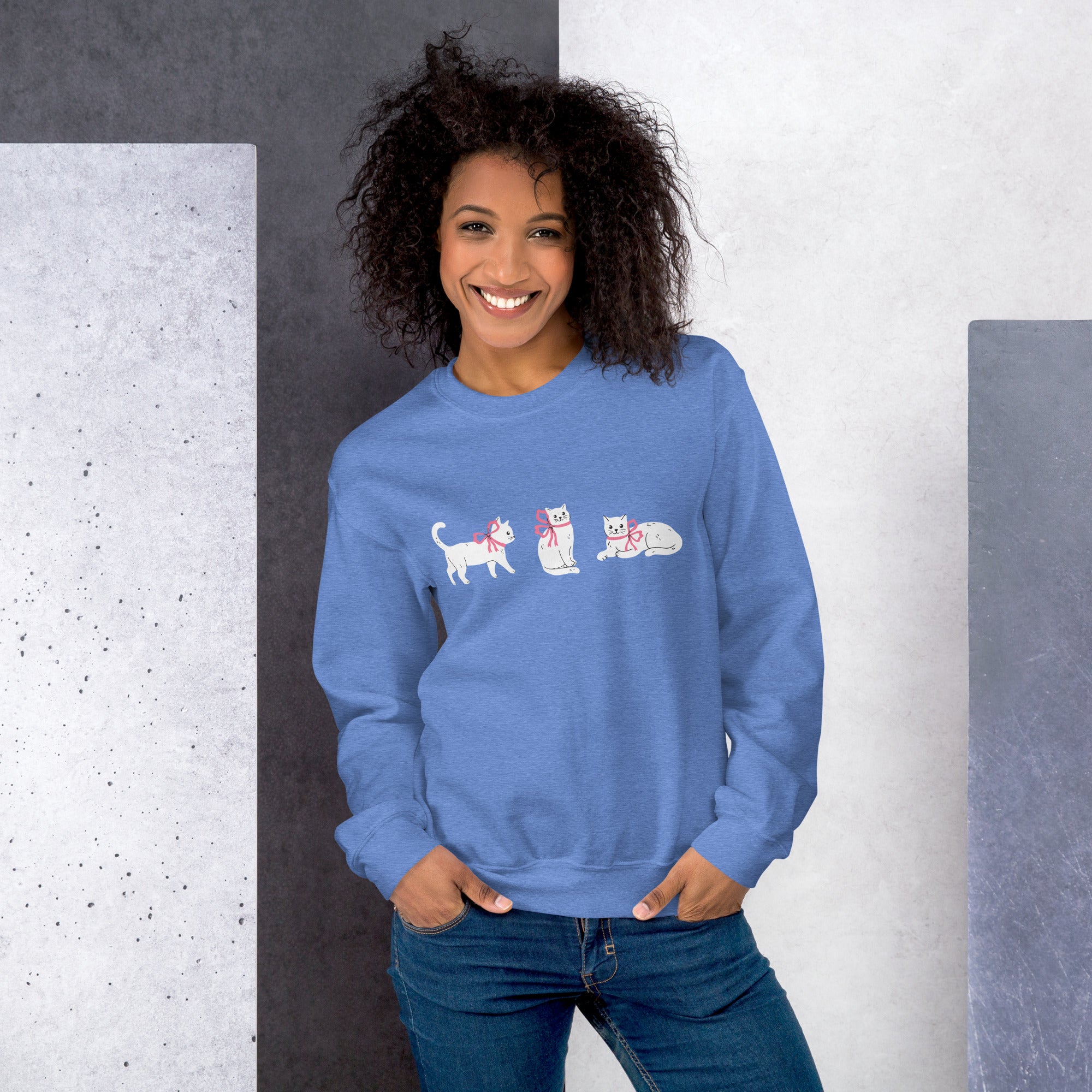 Sweet Cat With Pink Bow Crewneck Sweatshirt