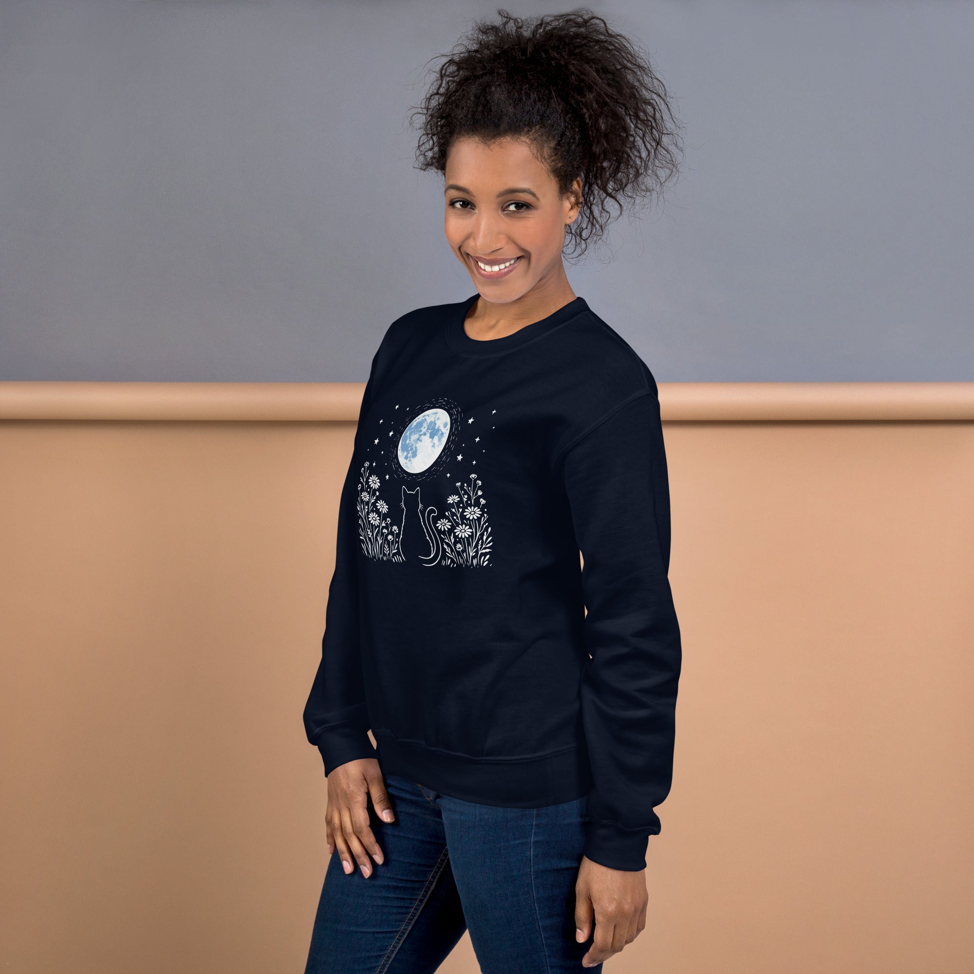 Eve of Summer Cat & Moon Crewneck Sweatshirt