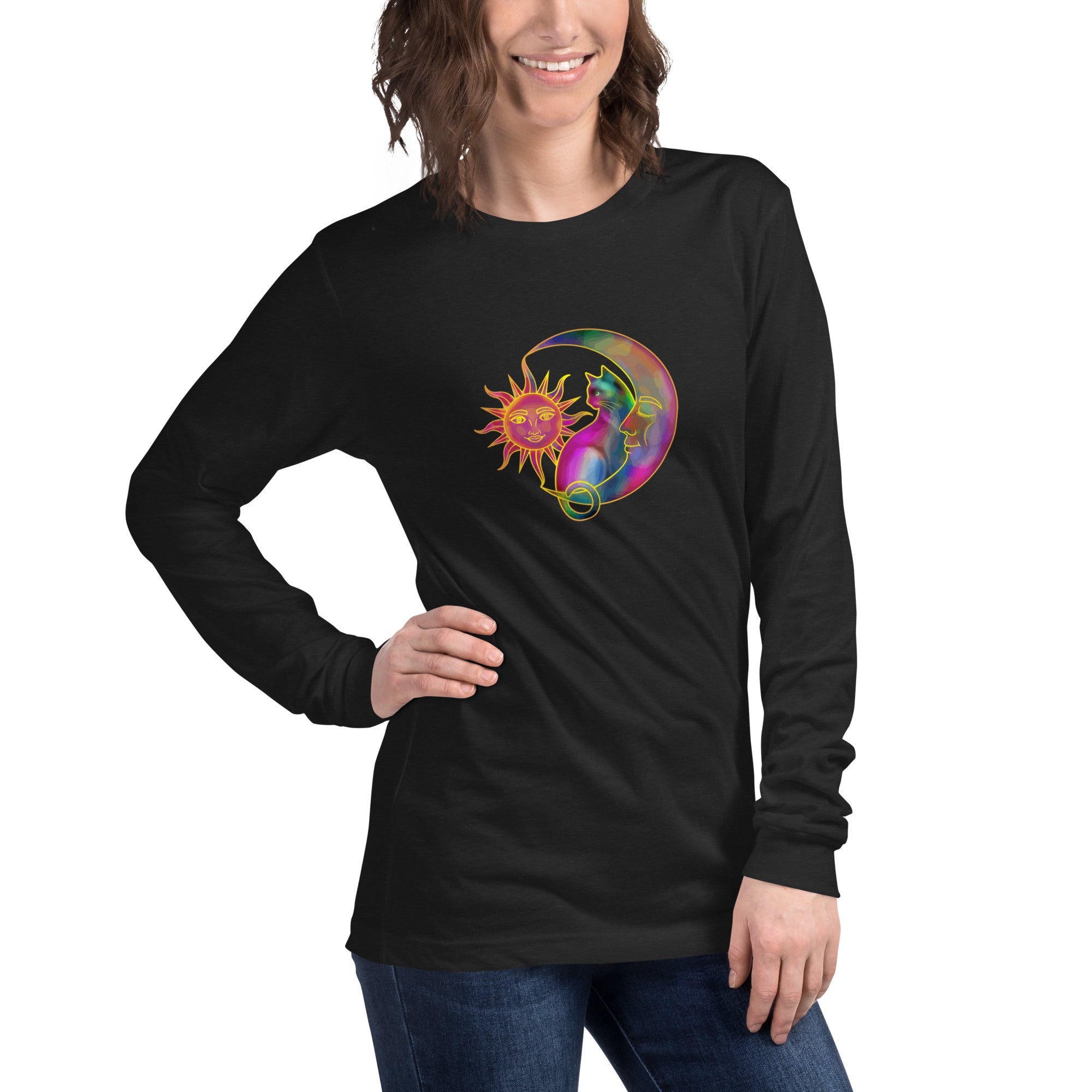 Sweet Sun & Moon With Cat Long Sleeve Tee
