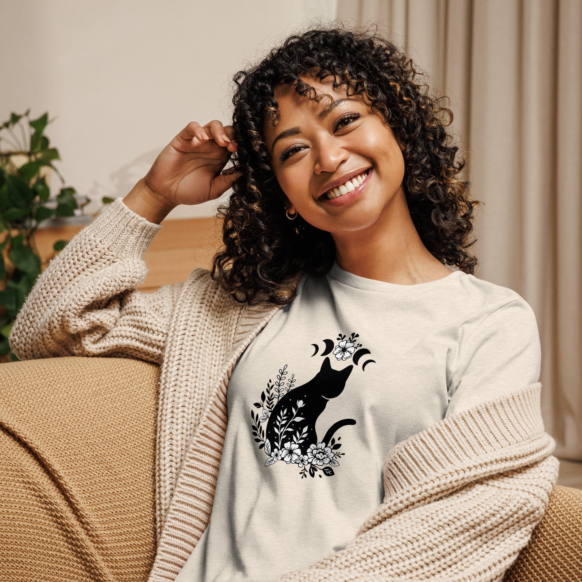 Cat & Moon Dreams Women's Relaxed T-Shirt