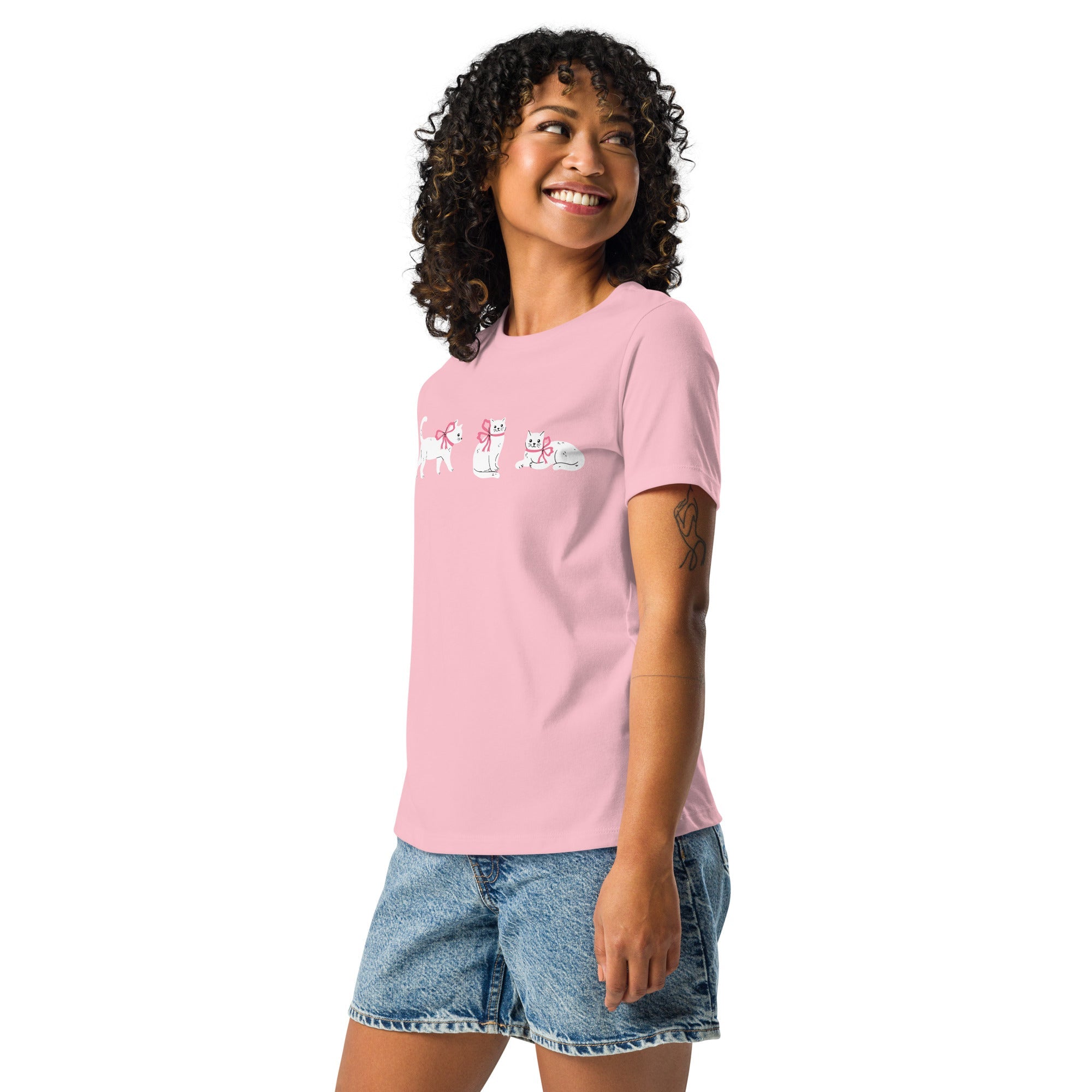 Sweet Cat With Pink Bow Women's Relaxed T-Shirt