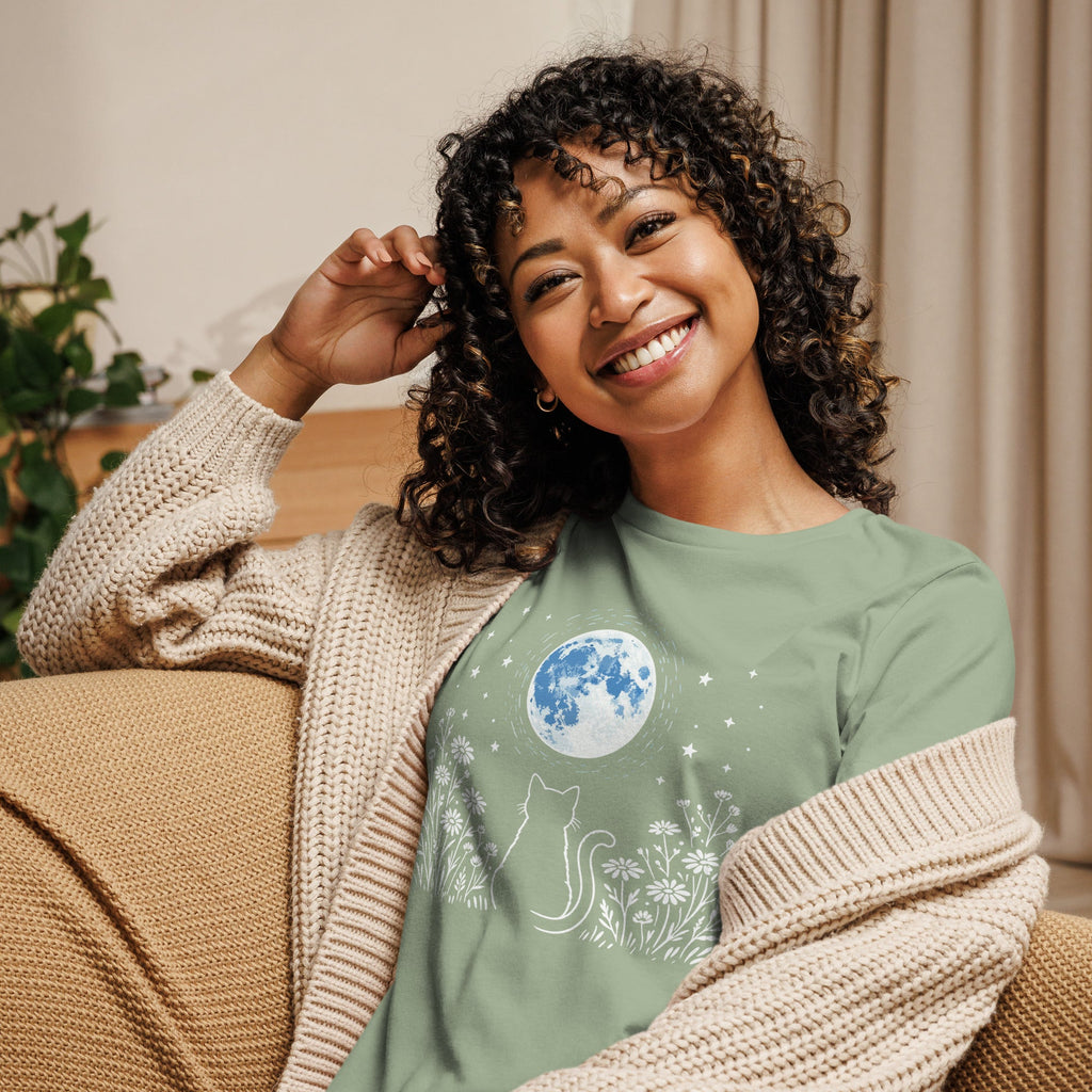 Eve of Summer Cat & Moon Women's Relaxed T-Shirt